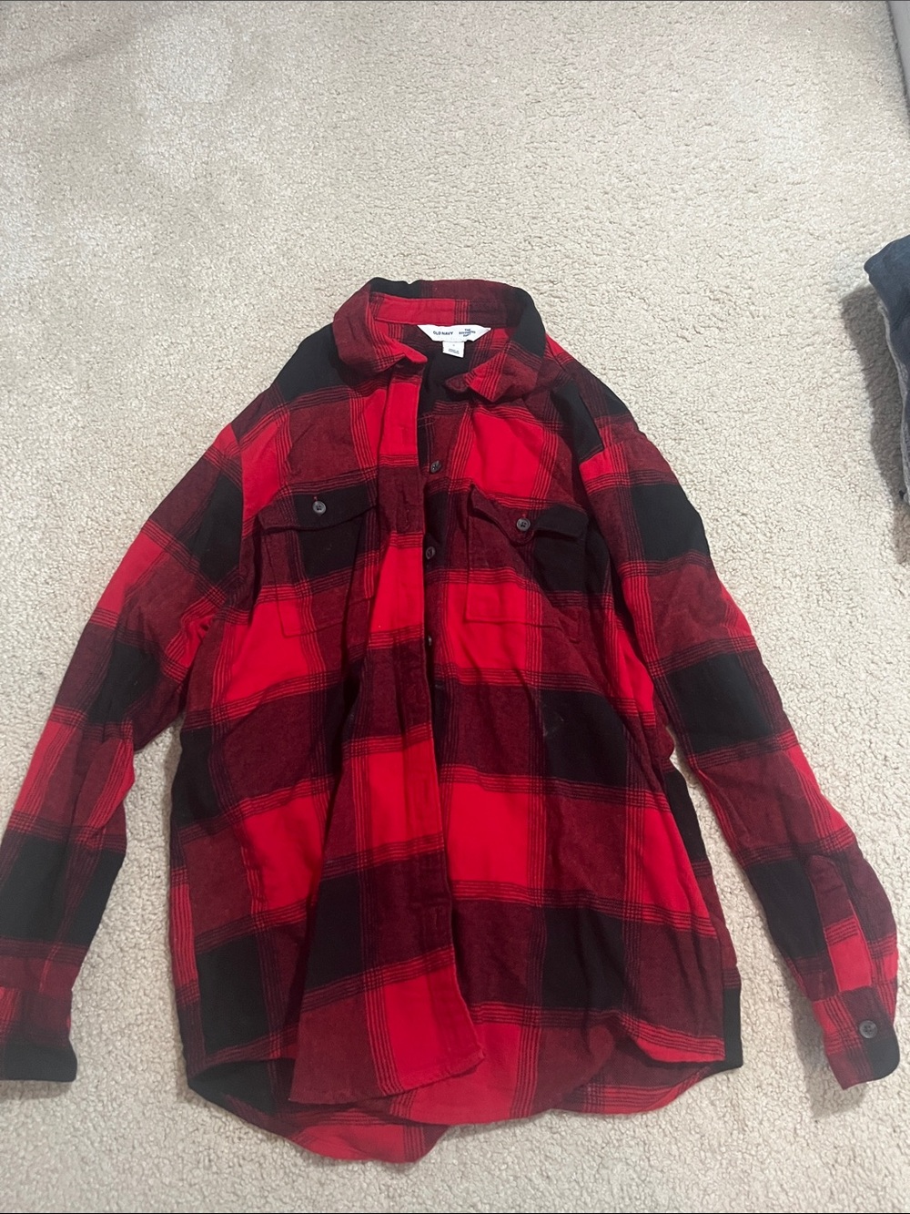 Old Navy Red and Black Plaid Button-Down Shirt